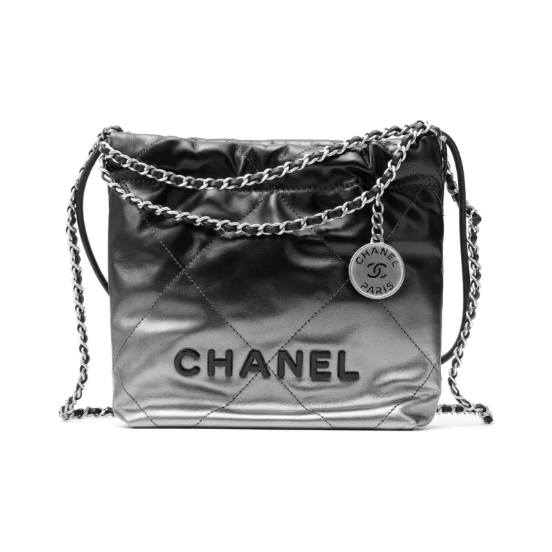 CHANEL 22Bag Calfskin Bucket Bag, Shoulder Bag, Crossbody Bag Mini Women's Silver & Black-0
