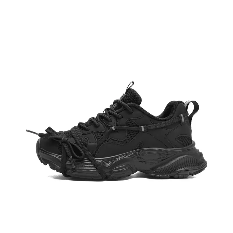 AOKANG Chunky Sneakers Women's Low Top Black Distressed/Black/Gray/Gray Distressed-1