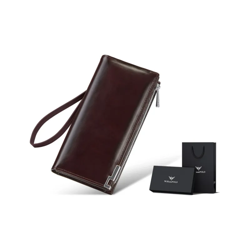 WilliamPOLO Cow Leather Long Wallet Anti-Theft Handle Zip Closure Cell Phone Pouch Regular Men's Multicolor-7