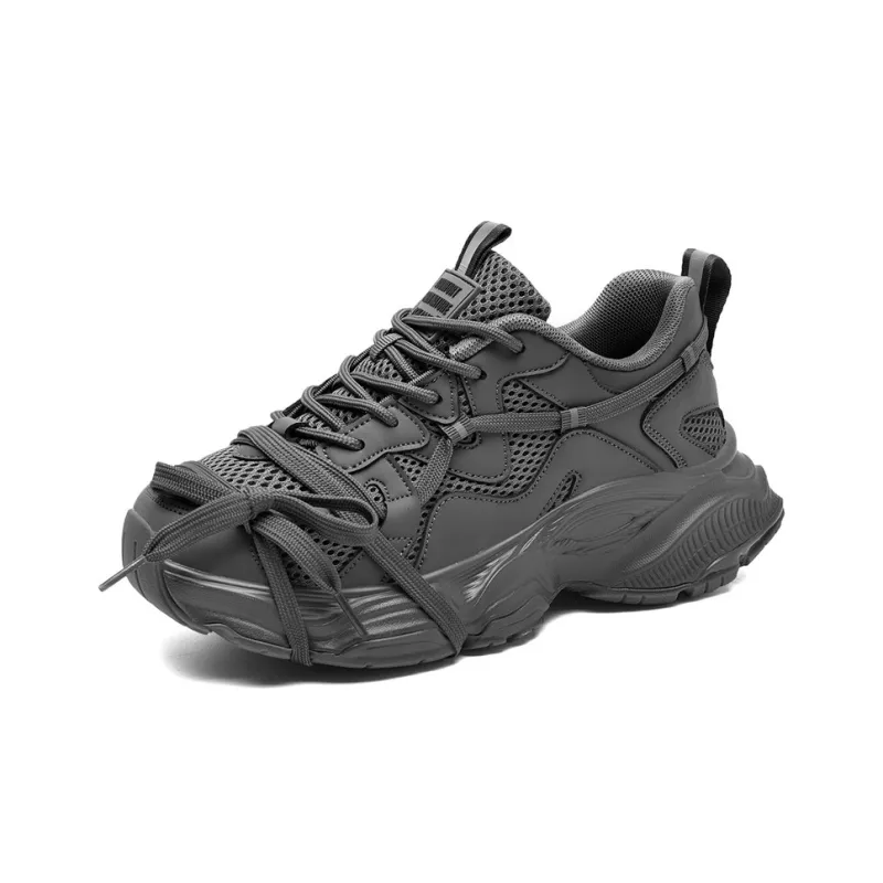 AOKANG Chunky Sneakers Women's Low Top Black Distressed/Black/Gray/Gray Distressed-16