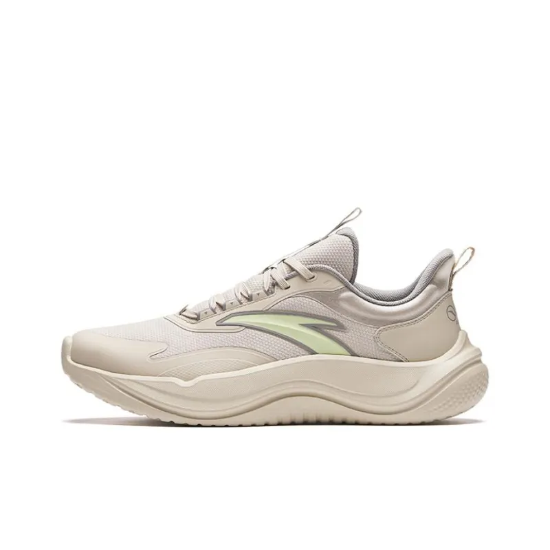 Anta Breathable Lightweight Rebound Low Top Running Shoes Men's Beige Gray Green-0