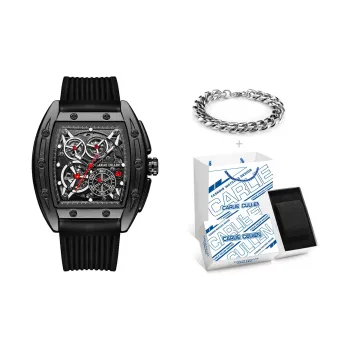 CARLIECULLEN Tourbillon Double Sided Cut Out Mechanical Movement Silicone Strap Watch Men's Watches Black Dial