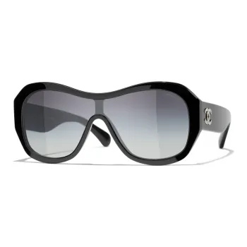 CHANEL Acetate Irregular Shape Sunglasses Women's Black
