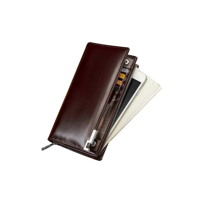 WilliamPOLO Cow Leather Long Wallet Anti-Theft Handle Zip Closure Cell Phone Pouch Regular Men's Multicolor-11
