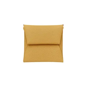 HERMES Bastia Mysore Goat Skin Wallet Men's 1S Foin Wheat Stack Yellow