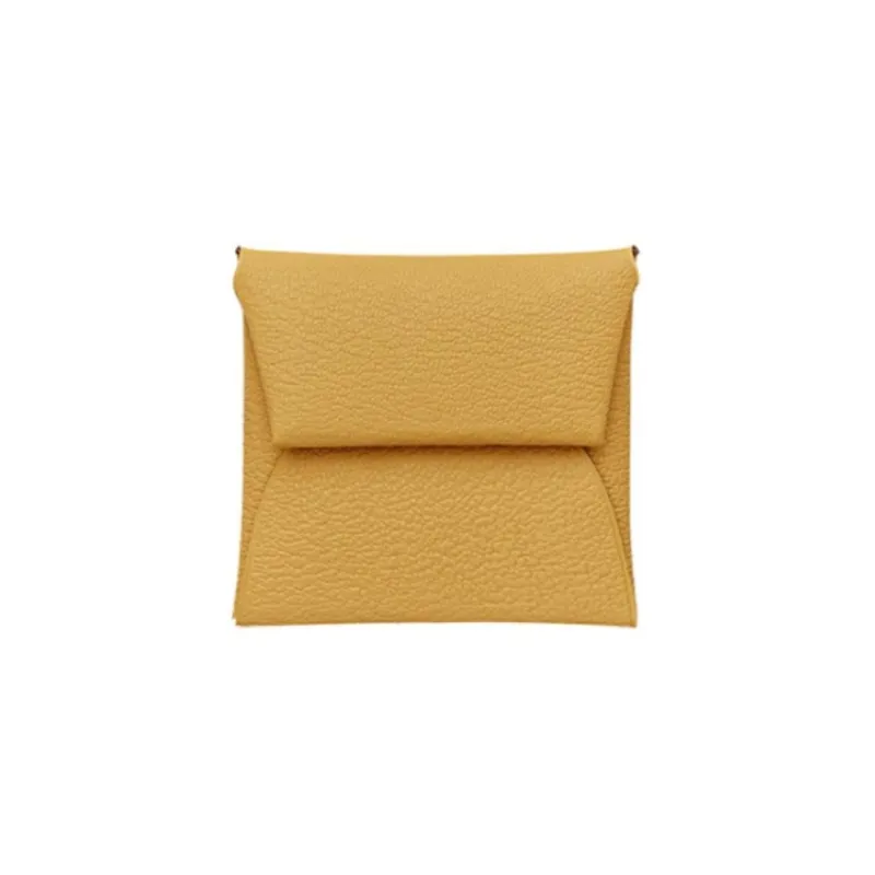 HERMES Bastia Mysore Goat Skin Wallet Men's 1S Foin Wheat Stack Yellow-0