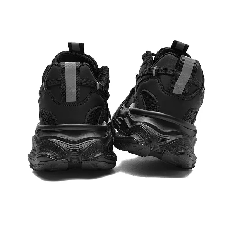 AOKANG Chunky Sneakers Women's Low Top Black Distressed/Black/Gray/Gray Distressed-4