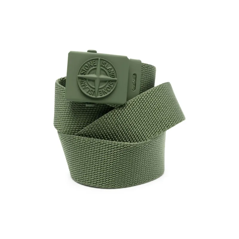 STONE ISLAND Logo Plaque Interwoven Buckle Belt-1