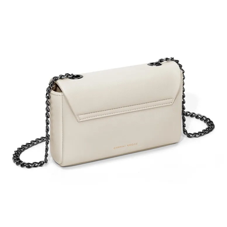 Simvay Clos Cow Leather Shoulder Bag Crossbody Bag Small Square Bag Shoulder Bag Small Size Women's Black/Ecru-11