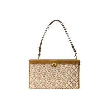 TORY BURCH T Monogram Woven Jacquard With Leather Storage Bag Shoulder Bag Handbag Mini Women's Brown