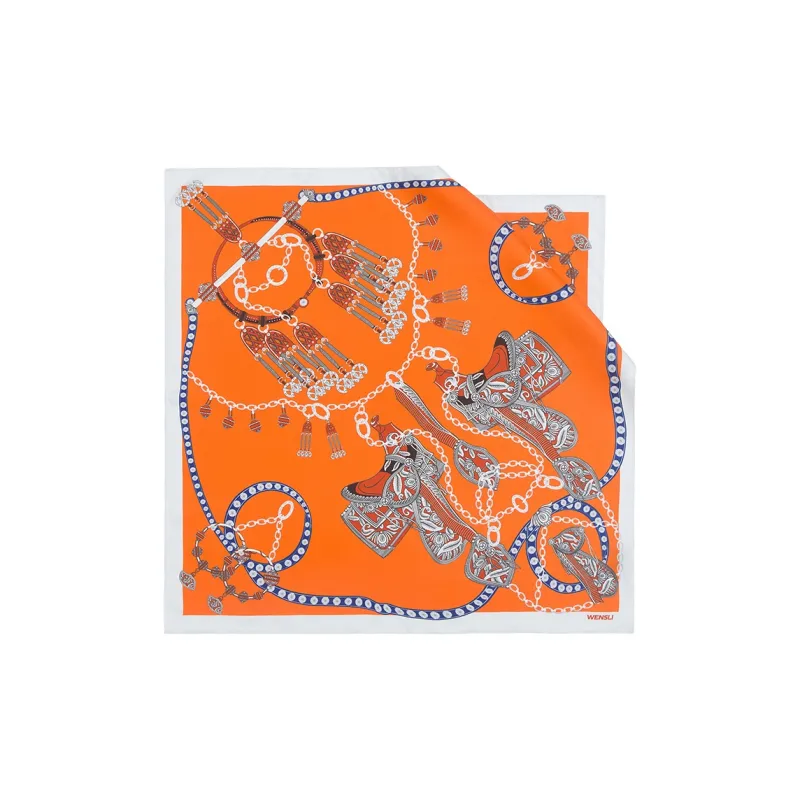 WENSLI Mulberry Silk Scarves Women's Orange, Red, Green-0