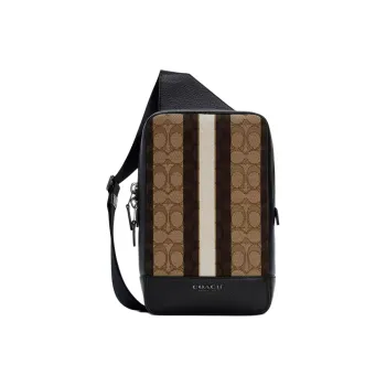 COACH Turner Leather One Shoulder Crossbody Bag, Sling Bag Small Size Men's Gray & Black