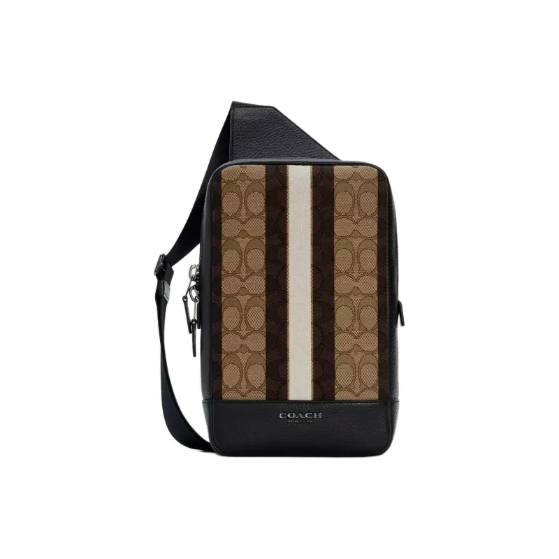 COACH Turner Leather One Shoulder Crossbody Bag, Sling Bag Small Size Men's Gray & Black-0
