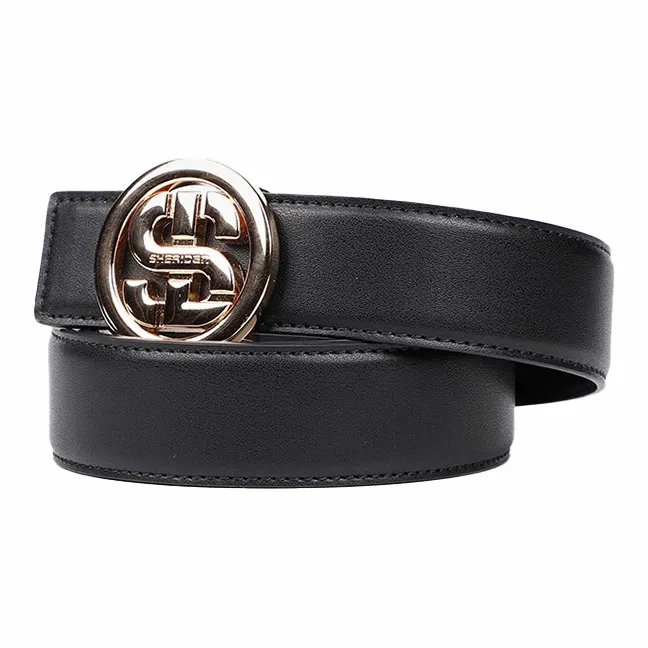 SHERIDan Business Casual Cow Leather Plate Buckle Belt Men's Black Width  3.5cm-0