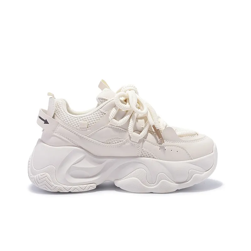 Miss Zhang Cushioned Anti Slip Wear Resistant Lightweight Height Increasing Low Top Chunky Sneakers Women's Beige-7