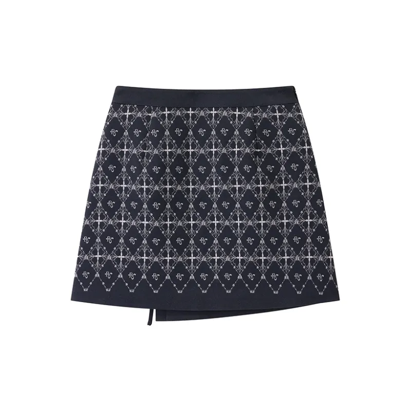 PEACEBIRD Casual Short Skirts Women's Black Pattern-1