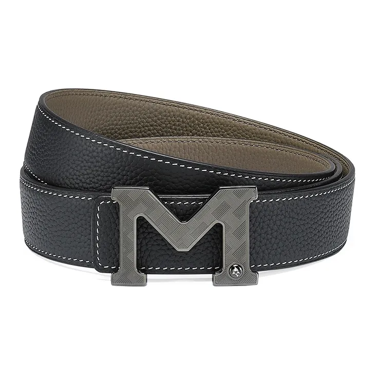 FAIRWHALE Logo Smooth Buckle, Top Grain Cow Leather Genuine Leather Belt Men's Width 3.5CM-3