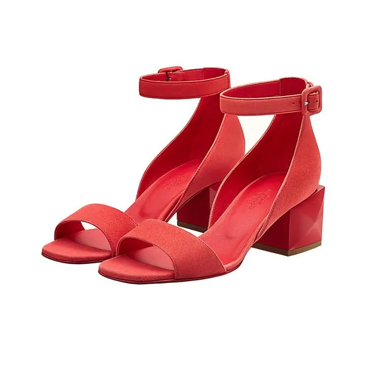HERMES Choc Strap Sandals Women's Red-2