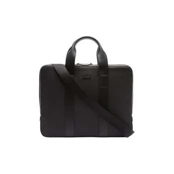 LACOSTE Split Cow Leather Laptop Bag One Shoulder Handbag Men's Black