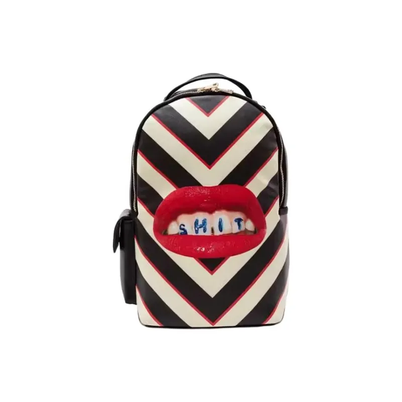 SELETTI PVC With PU And Polyester Backpack Unisex Black & Red & White-0