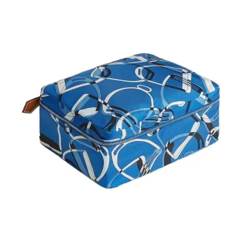 HERMES Travelsilk Silk Storage Bag Small Size Women's 71 Bleu France French Blue