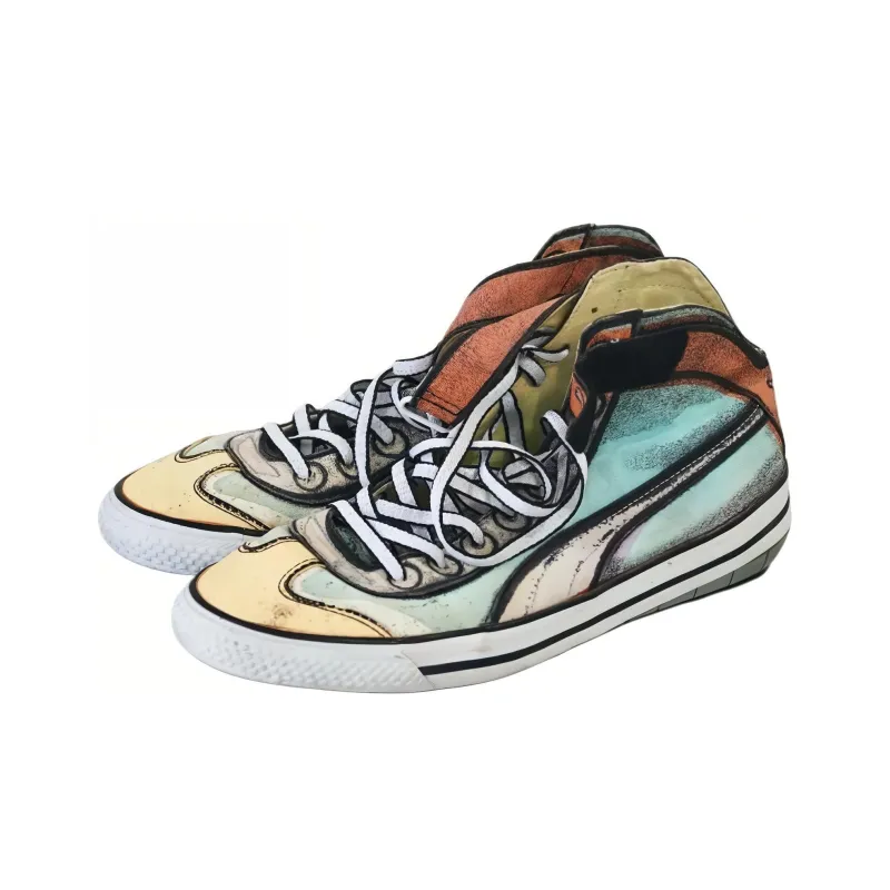 PUMA 917 Mid Factory Anti-Slip And Wear-Resistant Breathable Mid-Top Skateboard Shoes Men's Beige Blue-1