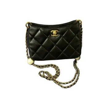 CHANEL Lambskin Hobo Bag, Shoulder Bag, Crossbody Bag Women's Black