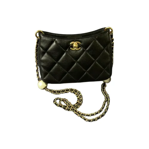 CHANEL Waxed Leather Hobo Bag Shoulder Bag Crossbody Bag Women's Black