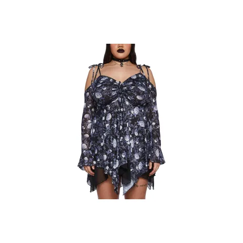 Dolls Kill Long-Sleeved Dresses Women's Light Floral Pattern