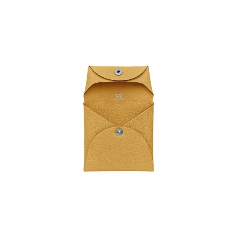 HERMES Bastia Mysore Goat Skin Wallet Men's 1S Foin Wheat Stack Yellow-1