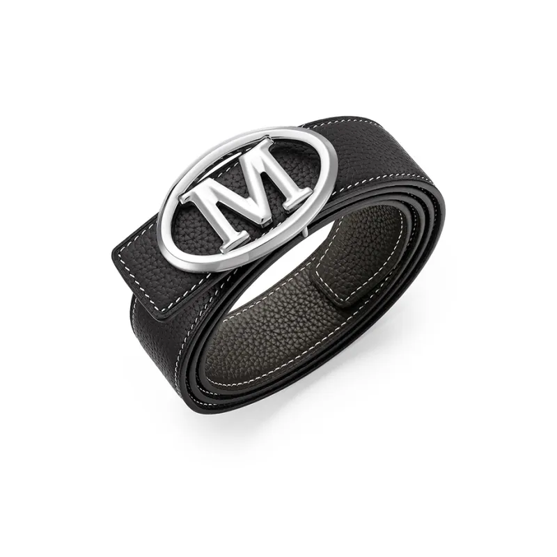 FAIRWHALE Logo Smooth Buckle Double Sided Top Grain Cow Leather Belt Men's Width 3.5CM-3