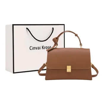 CinvaiKrose Cowhide With Microfiber Shoulder Bag Crossbody Bag Portable Mom Bag Medium Size Women's Brown/Khaki
