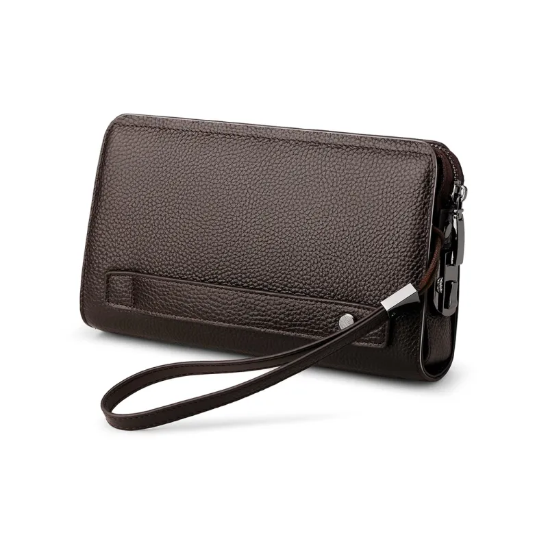 WilliamPOLO Top Grain Cow Leather Lock Design Clutch Large Size Men's Multicolor-11