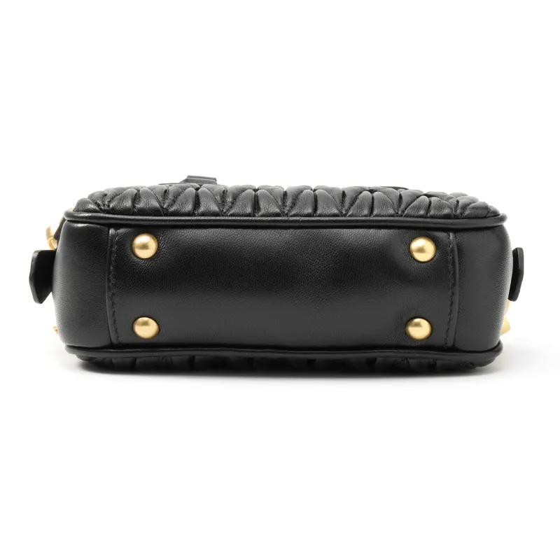 MIU MIU Arcadie Collection Matelassé Soft Sheep Leather Handbag, Shoulder Bag, Crossbody Bag Mini Women's Black-3