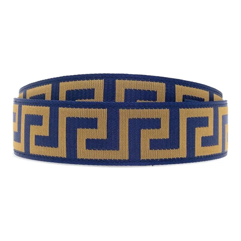 VERSACE Double-Sided Print Leather Belts Men's Yellow/Blue Width 3.5CM-3