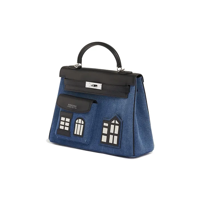 HXXXXS Cow Leather Parody Collection One Shoulder Handbag Tubas Unisex Denim Blue-2