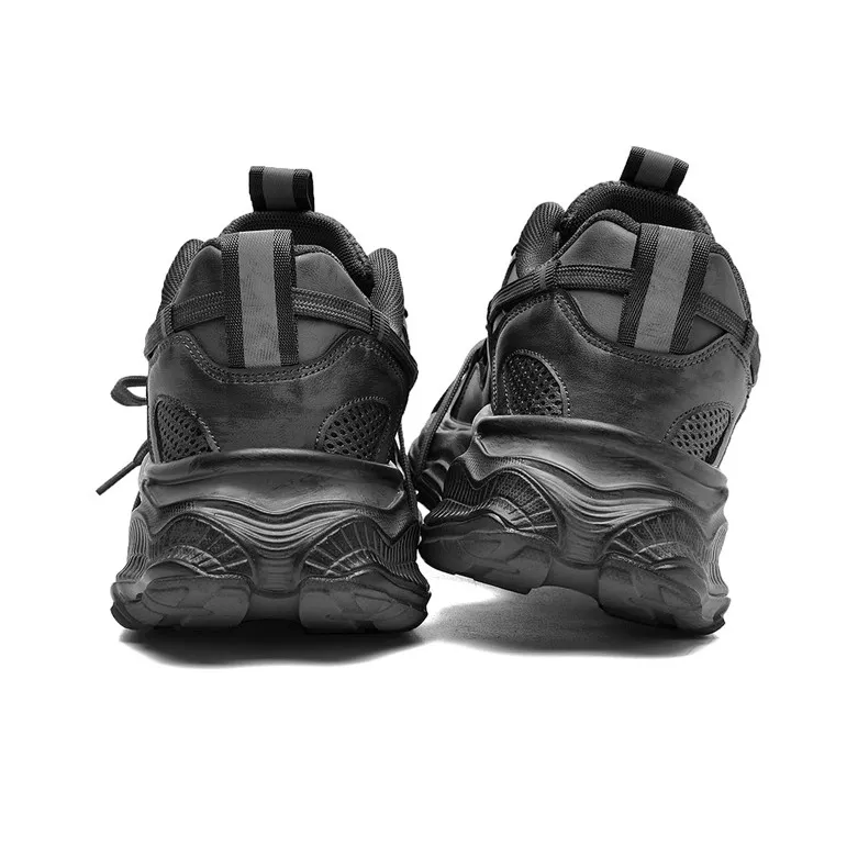 AOKANG Chunky Sneakers Women's Low Top Black Distressed/Black/Gray/Gray Distressed-25