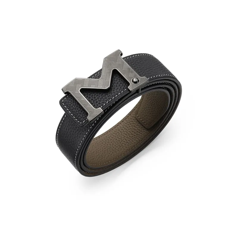 FAIRWHALE Logo Smooth Buckle, Top Grain Cow Leather Genuine Leather Belt Men's Width 3.5CM-4