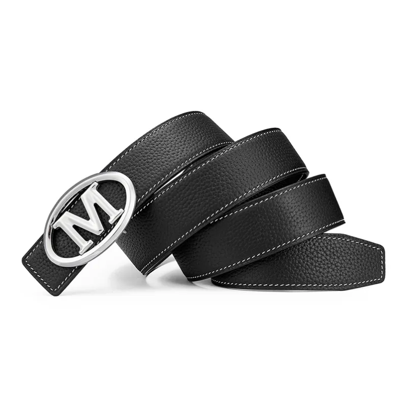 FAIRWHALE Logo Smooth Buckle Double Sided Top Grain Cow Leather Belt Men's Width 3.5CM-2