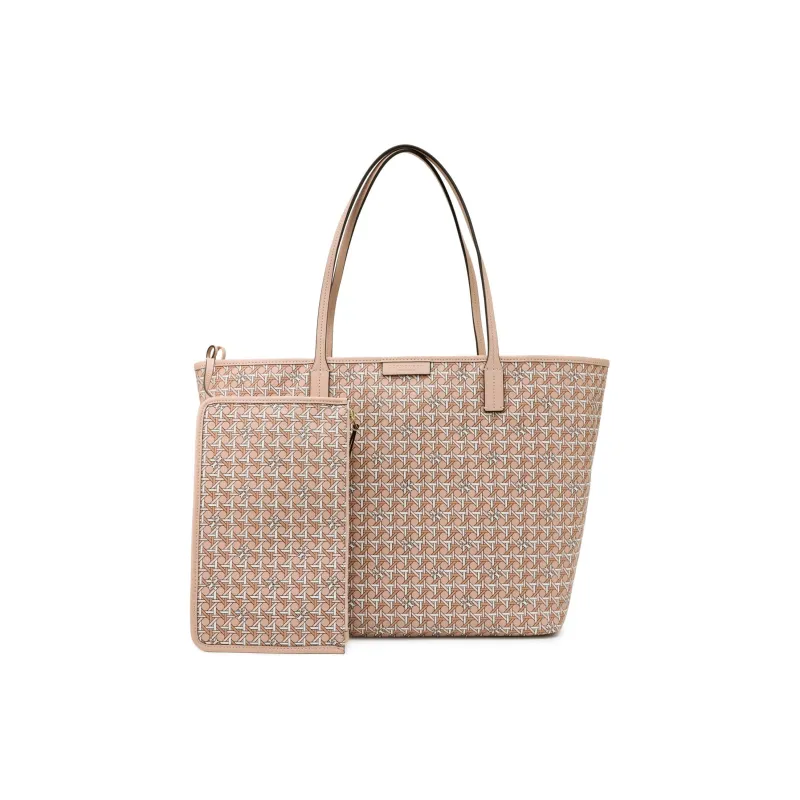TORY BURCH Canvas Combo Bag Tote Bag Shopping Bag Handbag Shoulder Bag Medium Size Women's Peach Pink-1