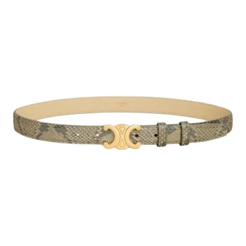 CELINE Emblem Design Smooth Buckle Leather Belts Women's Green Width: 2.5cm