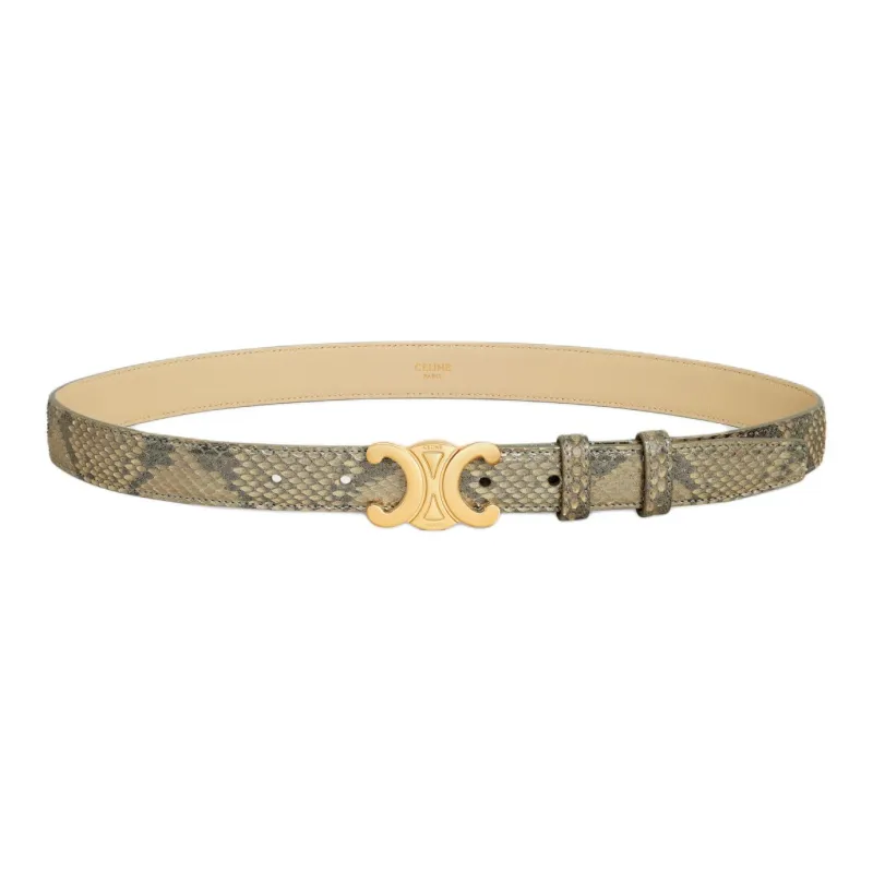 CELINE Emblem Design Smooth Buckle Leather Belts Women's Green Width: 2.5cm-0