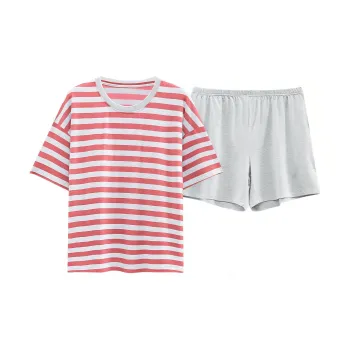 The Story Of The Flower Season Pajama Set Women's Red White Stripes