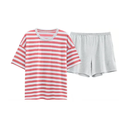 The Story Of The Flower Season Pajama Set Women's Red White Stripes