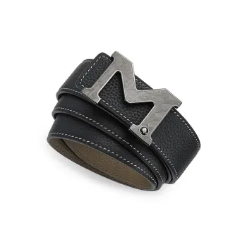 FAIRWHALE Logo Smooth Buckle, Top Grain Cow Leather Genuine Leather Belt Men's Width 3.5CM