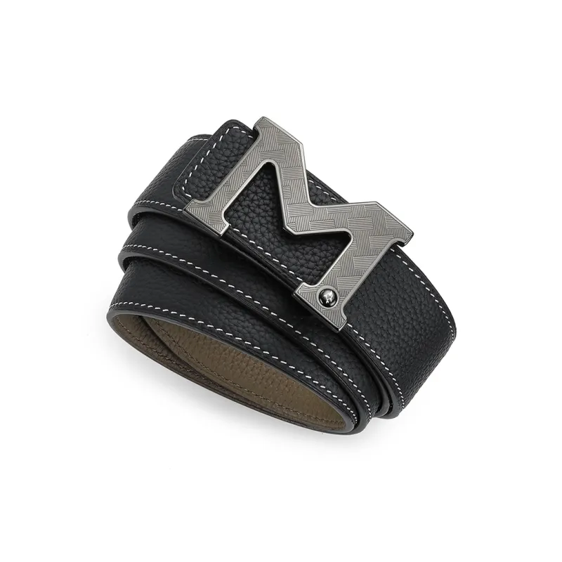 FAIRWHALE Logo Smooth Buckle, Top Grain Cow Leather Genuine Leather Belt Men's Width 3.5CM-0