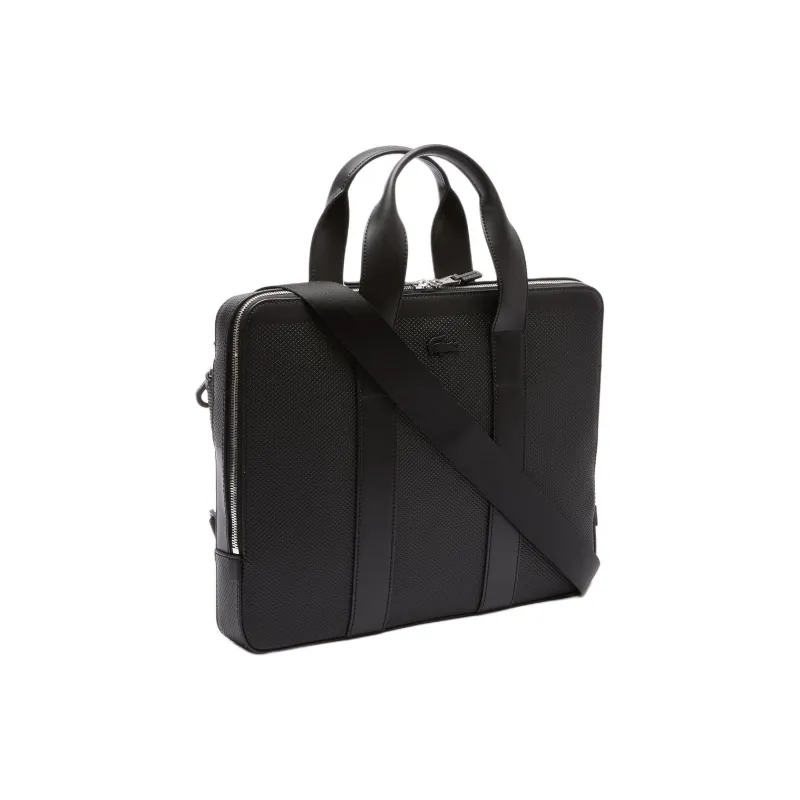 LACOSTE Split Cow Leather Laptop Bag One Shoulder Handbag Men's Black-1