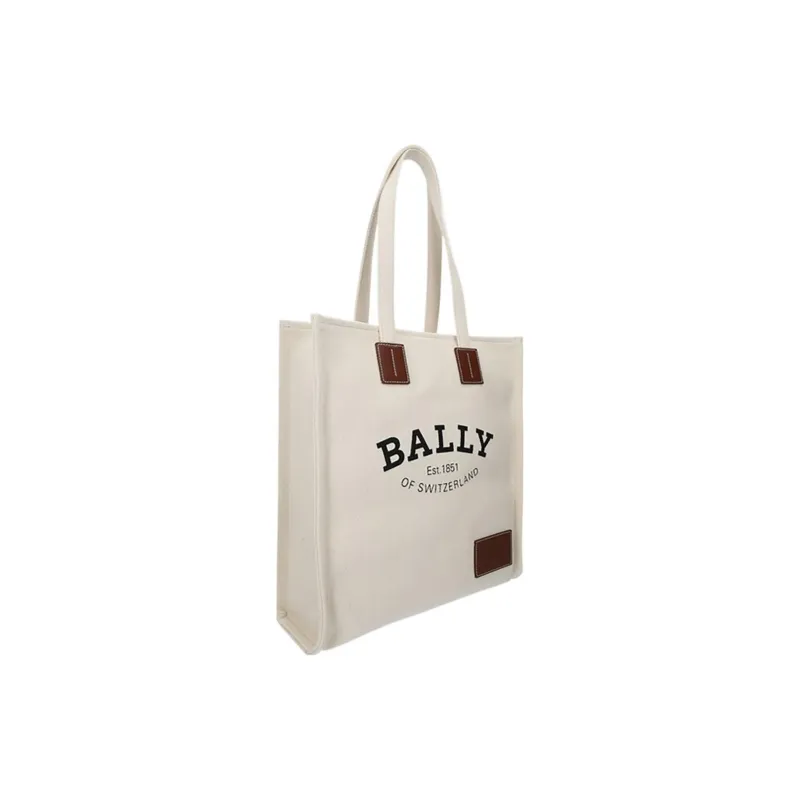 BALLY Crystalia Canvas With Calfskin Canvas Bag, Tote Bag, Shopping Bag, Handbag Medium Size Unisex White-2