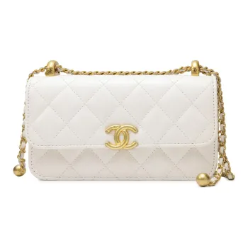 CHANEL Shiny Calfskin Flap Bag, Cell Phone Pouch, Shoulder Bag, Crossbody Bag Women's White
