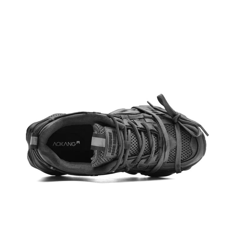 AOKANG Chunky Sneakers Women's Low Top Black Distressed/Black/Gray/Gray Distressed-26